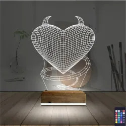 Kalp Şeytan Sevgiliye Hediye 3D Lamba - Masa Gece Lambası