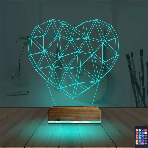 Kalp Sevgiliye Hediye Polygonal 3D Lamba - Masa Gece Lambası