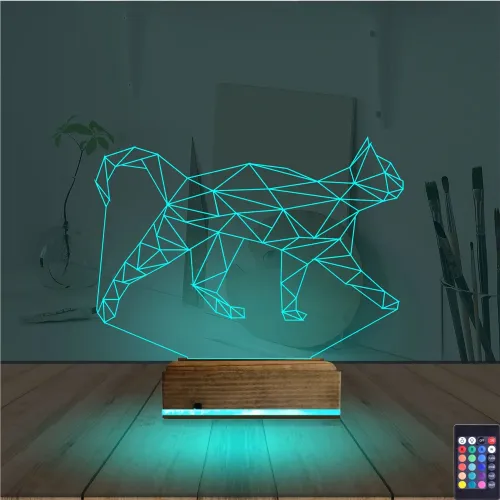 Kedi Polygonal Tasarım 3D Lamba - Masa Gece Lambası