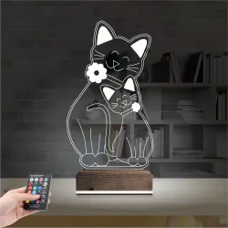 Sevimli Kedi 3D Lamba - Masa Gece Lambası