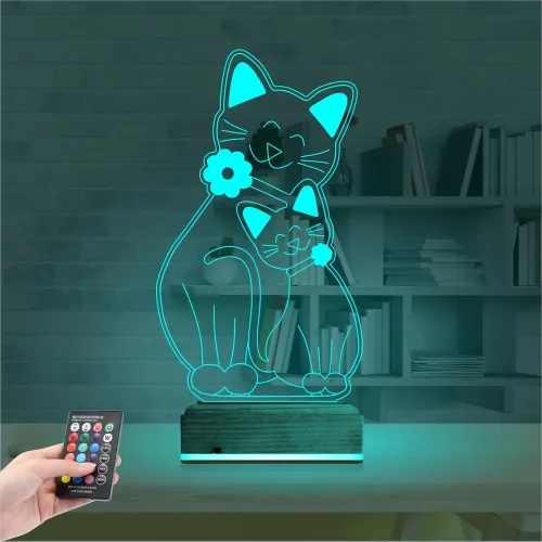 Sevimli Kedi 3D Lamba - Masa Gece Lambası