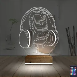 Dj Müzik Mikrofon Kulaklık 3D Lamba - Masa Gece Lambası
