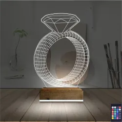 Tek Taş Yüzük Sevgiliye Hediye 3D Lamba - Masa Gece Lambası