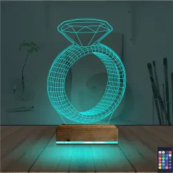Tek Taş Yüzük Sevgiliye Hediye 3D Lamba - Masa Gece Lambası