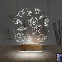 Uzay Gezegen Astronot Ufo 3D Lamba - Masa Gece Lambası