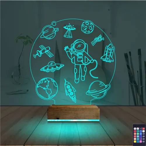 Uzay Gezegen Astronot Ufo 3D Lamba - Masa Gece Lambası