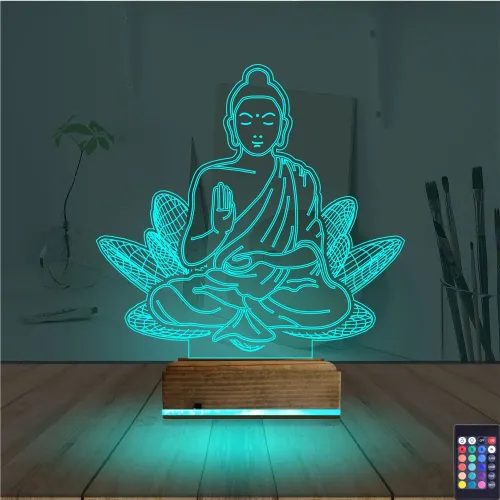 Lotus Çiçeği Yoga 3D Lamba - Masa Gece Lambası