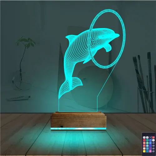 Yunus Balığı Çember 3D Lamba - Masa Gece Lambası