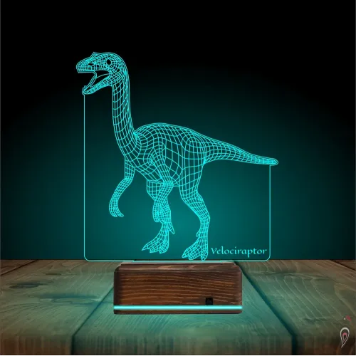 Dinozor Velociraptor 3D Lamba - Masa Gece Lambası