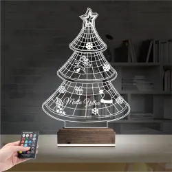Yılbaşı Ağacı Mutlu Yıllar 3D Lamba - Masa Gece Lambası