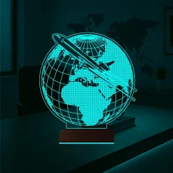 Dünya Uçak Kaptan Pilot 3D Lamba - Masa Gece Lambası