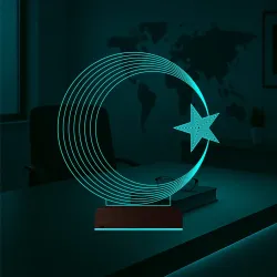 Ay Yıldız Türk Bayrağı 3D Lamba - Masa Gece Lambası