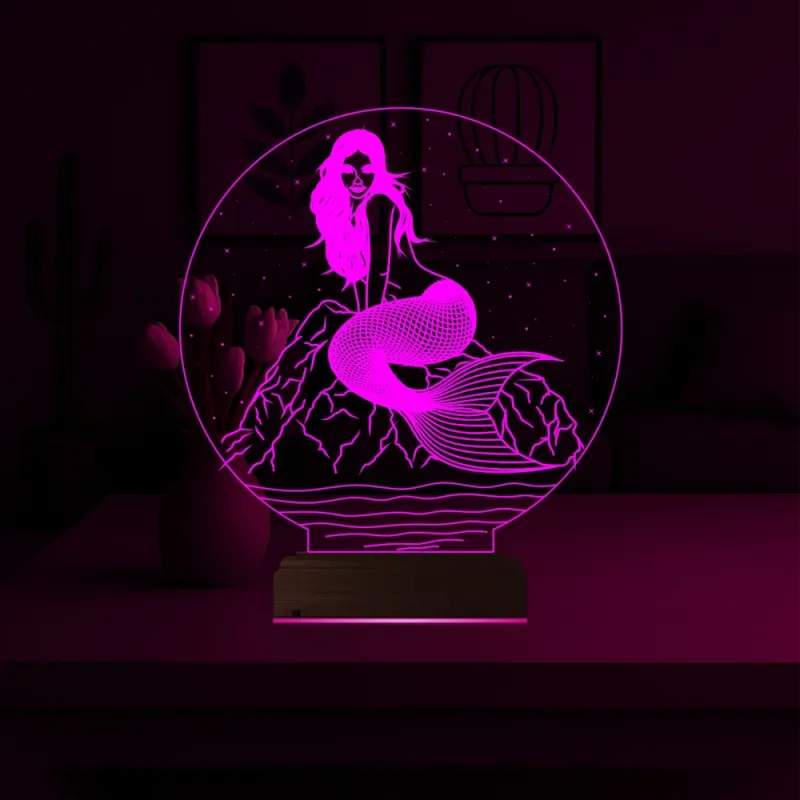 Deniz Kızı Mermaid 3D Lamba - Masa Gece Lambası