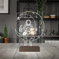 Astronot Ay Gezegen 3D Lamba - Masa Gece Lambası