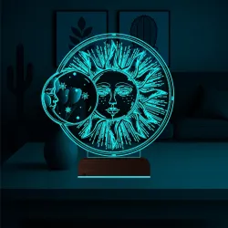 Güneş Ay Mistik 3D Lamba - Masa Gece Lambası