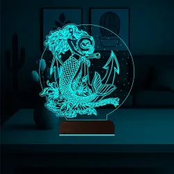 Deniz Kızı Mermaid Çapa 3D Lamba - Masa Gece Lambası