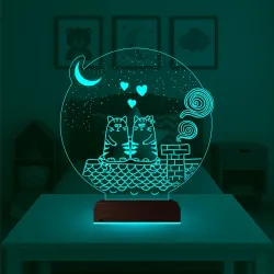 Kedi Kalp Çocuk Odası 3D Lamba - Masa Gece Lambası