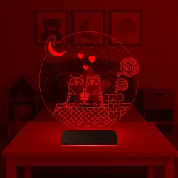 Kedi Kalp Çocuk Odası 3D Lamba - Masa Gece Lambası