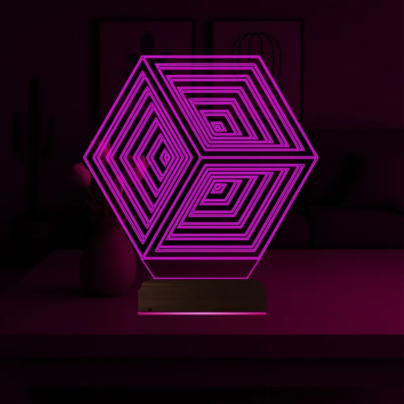 Geometrik Küp 3D Lamba - Masa Gece Lambası
