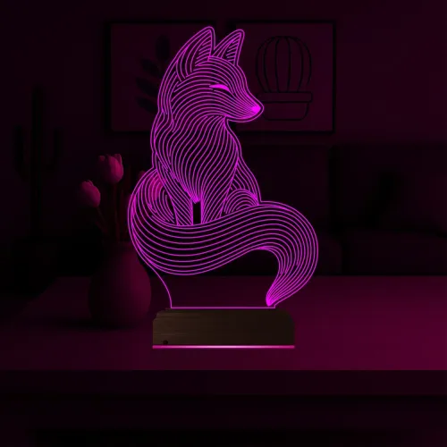 Dekoratif Tilki Tasarım 3D Lamba - Masa Gece Lambası