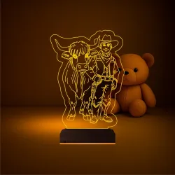 Çocuk Odası İnek Kovboy 3D Lamba - Masa Gece Lambası