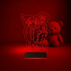 Çocuk Odası İnek Kovboy 3D Lamba - Masa Gece Lambası