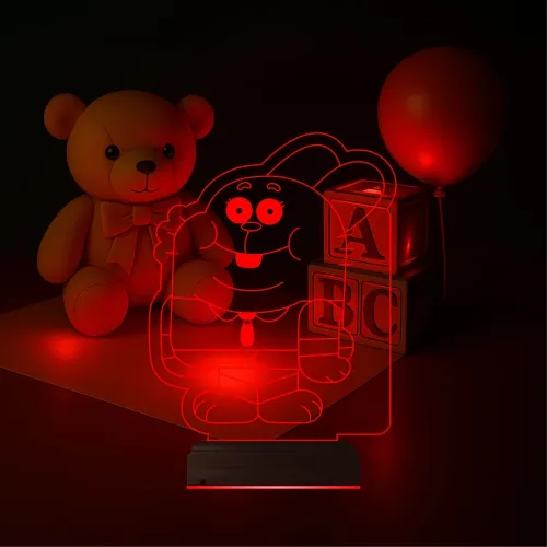 Çocuk Odası Çizgi Film Tavşan 3D Lamba - Masa Gece Lambası