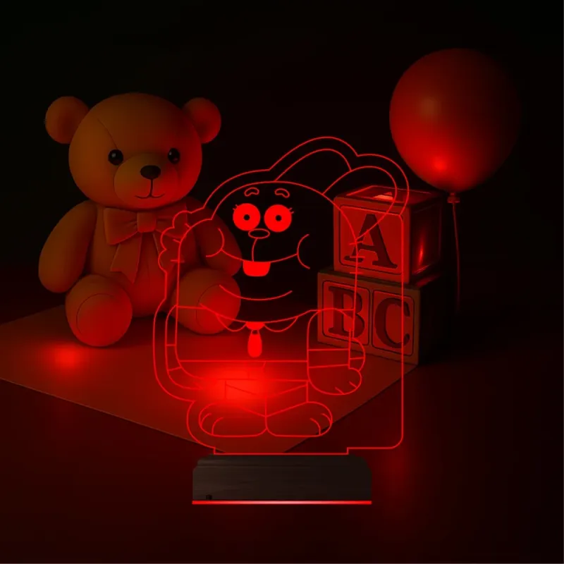 Çocuk Odası Çizgi Film Tavşan 3D Lamba - Masa Gece Lambası