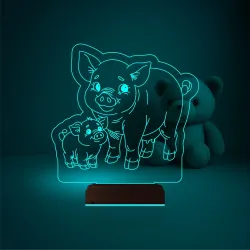 Çocuk Odası Domuz Yavru Domuz 3D Lamba - Masa Gece Lambası