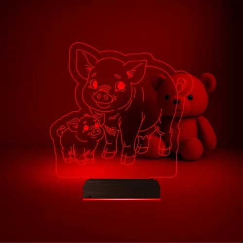 Çocuk Odası Domuz Yavru Domuz 3D Lamba - Masa Gece Lambası