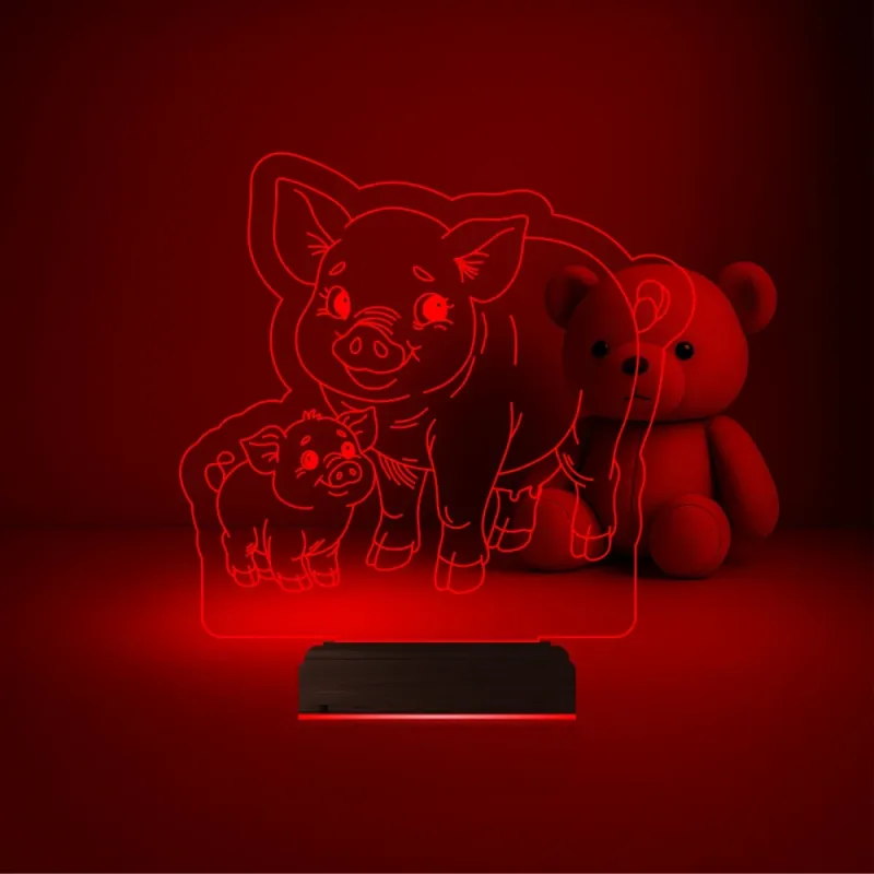 Çocuk Odası Domuz Yavru Domuz 3D Lamba - Masa Gece Lambası