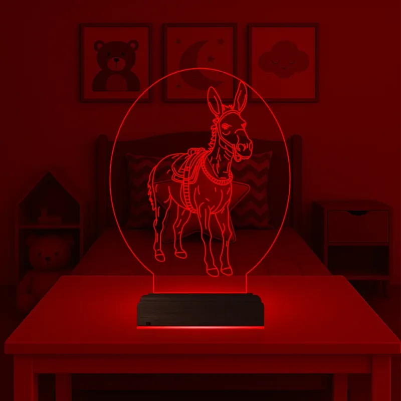 Çocuk Odası Eşek 3D Lamba - Masa Gece Lambası