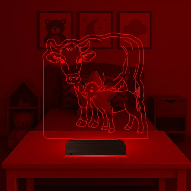 Çocuk Odası İnek İnek Yavrusu 3D Lamba - Masa Gece Lambası