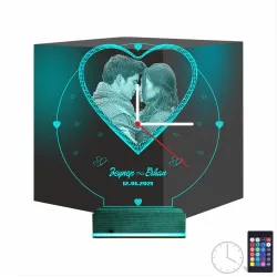 Kalp Sevgiliye Hediye V1 Fotoğraflı Saatli 3D Lamba - Masa Gece Lambası