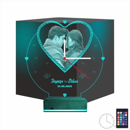 Kalp Sevgiliye Hediye V1 Fotoğraflı Saatli 3D Lamba - Masa G…