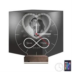 Kalp Sevgiliye Hediye V2 Fotoğraflı Saatli 3D Lamba - Masa Gece Lambası