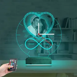 Kalp Sevgiliye Hediye V2 Fotoğraflı Saatli 3D Lamba - Masa Gece Lambası