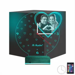 Kalp Sevgiliye Hediye V3 Fotoğraflı Saatli 3D Lamba - Masa Gece Lambası