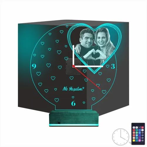 Kalp Sevgiliye Hediye V3 Fotoğraflı Saatli 3D Lamba - Masa G…