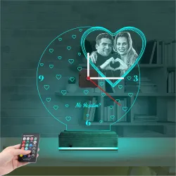 Kalp Sevgiliye Hediye V3 Fotoğraflı Saatli 3D Lamba - Masa Gece Lambası