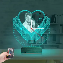 Kalp Sevgiliye Hediye V5 Fotoğraflı Saatli 3D Lamba - Masa Gece Lambası