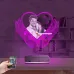 Kalp Sevgiliye Hediye V5 Fotoğraflı Saatli 3D Lamba - Masa Gece Lambası