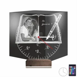 Doğum Günü Hediyesi Fotoğraflı Saatli 3D Lamba - Masa Gece Lambası