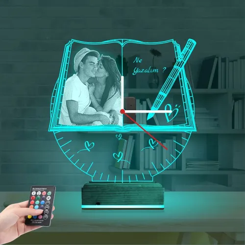 Doğum Günü Hediyesi Fotoğraflı Saatli 3D Lamba - Masa Gece Lambası