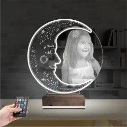Ay Dede Fotoğraflı 3D Lamba - Masa Gece Lambası