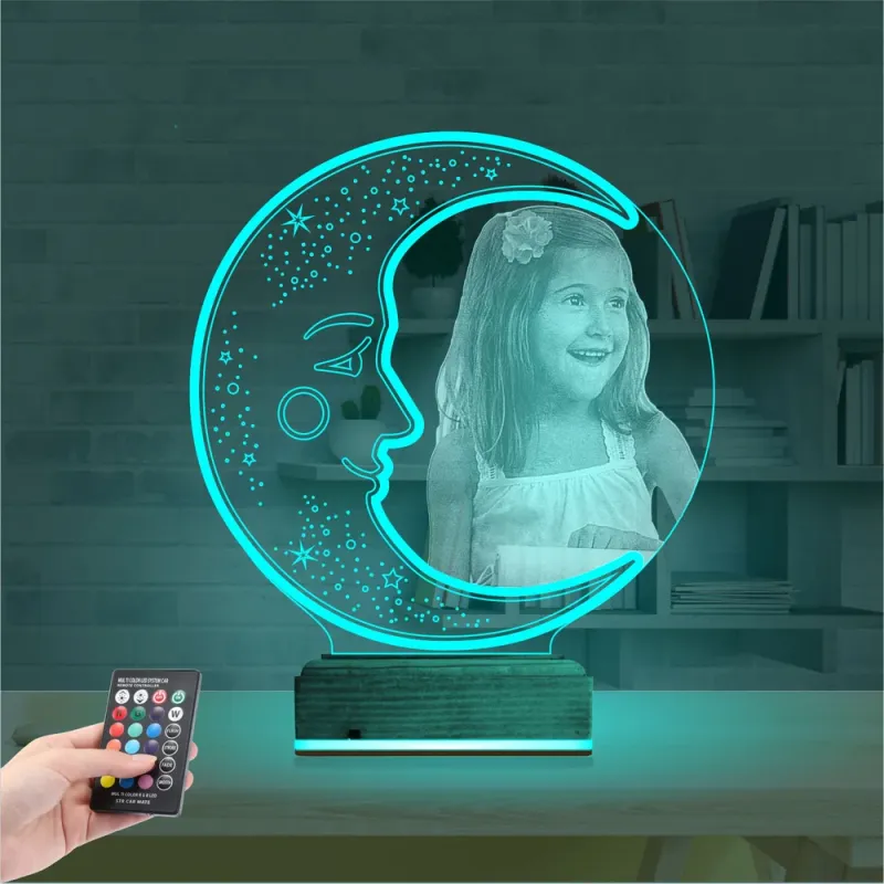 Ay Dede Fotoğraflı 3D Lamba - Masa Gece Lambası