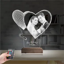 Kalp Sevgiliye Hediye Fotoğraflı 3D Lamba - Masa Gece Lambası