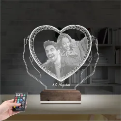 Kalp Sevgiliye Hediye Fotoğraflı 3D Lamba - Masa Gece Lambası