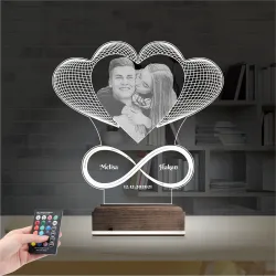 Kalp Sevgiliye Hediye Fotoğraflı 3D Lamba - Masa Gece Lambası
