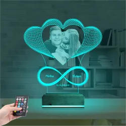 Kalp Sevgiliye Hediye Fotoğraflı 3D Lamba - Masa Gece Lambası